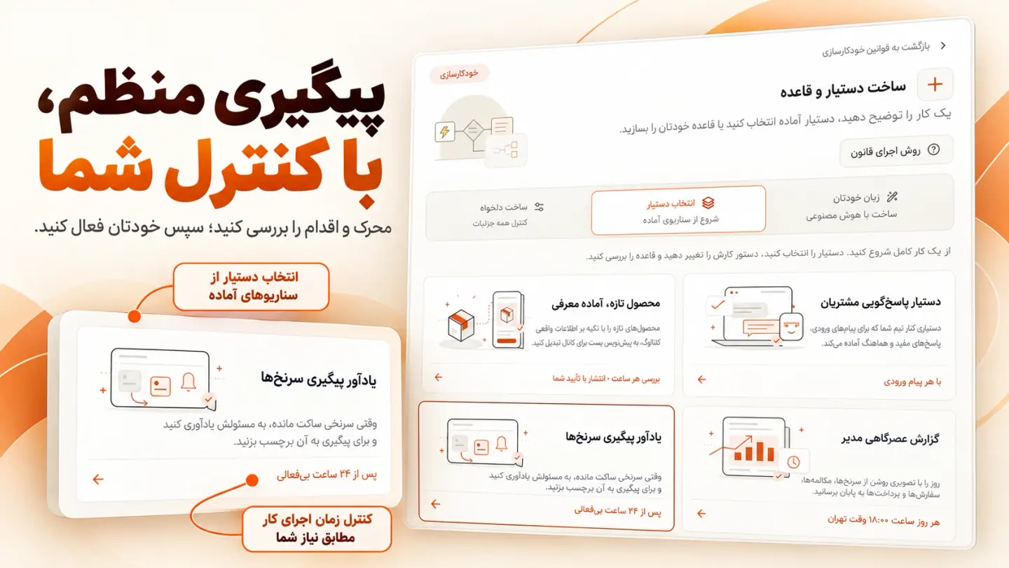 محیط تعریف دستیار و قوانین پیگیری مشتری در کالاهامون